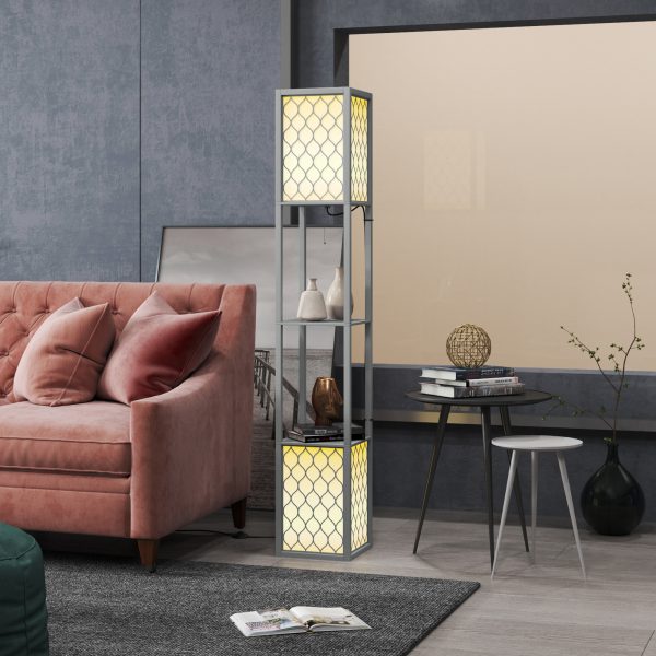 HOMCOM 2-Light Modern Floor Lamp with Shelves for Living Room, Bedroom, Grey - Image 7