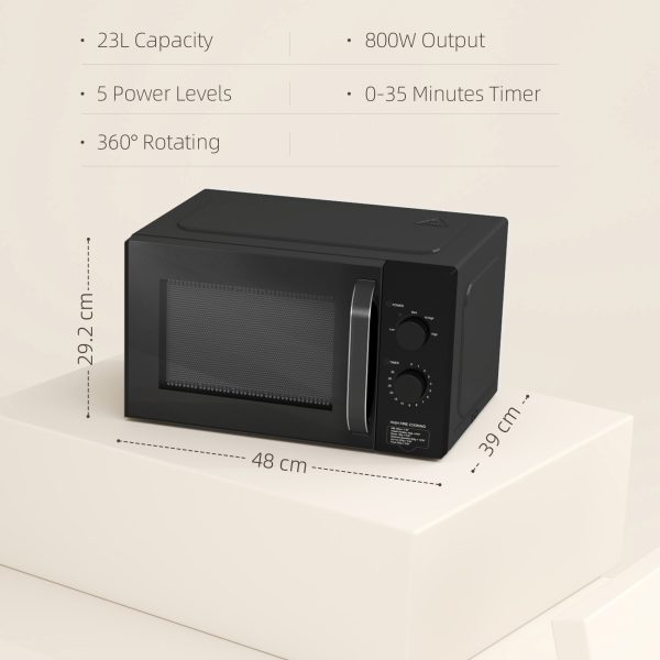 HOMCOM 23L Solo Manual Microwave Oven with 5 Levels, Timer, Black - Image 5