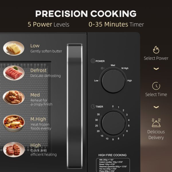 HOMCOM 23L Solo Manual Microwave Oven with 5 Levels, Timer, Black - Image 3