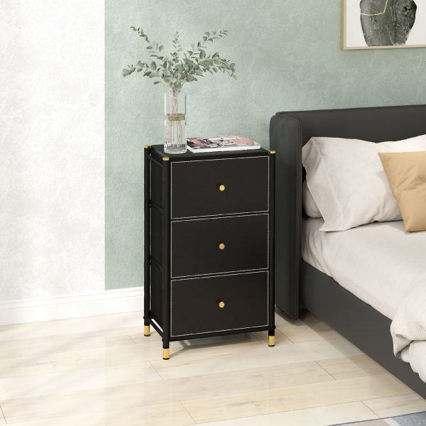 HOMCOM Chest of Drawers with 3 Drawers for Bedroom, Living Room, Black - Image 2