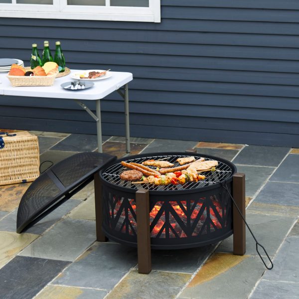 2-in-1 Outdoor Fire Pit Bowl with BBQ Grill Grate 30" Spark Screen Cover - Image 2