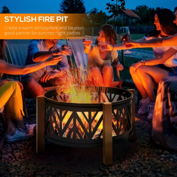 2-in-1 Outdoor Fire Pit Bowl with BBQ Grill Grate 30" Spark Screen Cover - Image 7
