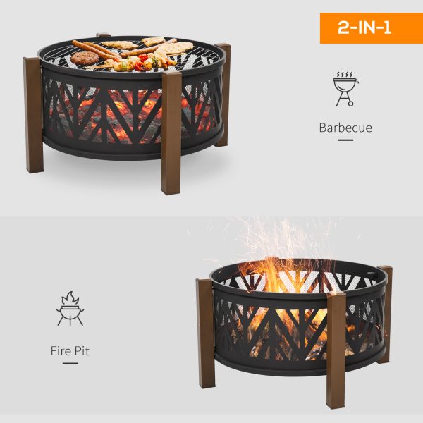 2-in-1 Outdoor Fire Pit Bowl with BBQ Grill Grate 30" Spark Screen Cover - Image 6