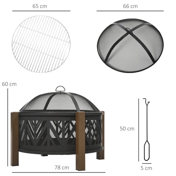 2-in-1 Outdoor Fire Pit Bowl with BBQ Grill Grate 30" Spark Screen Cover - Image 3