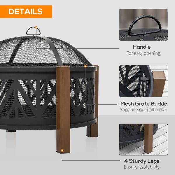 2-in-1 Outdoor Fire Pit Bowl with BBQ Grill Grate 30" Spark Screen Cover - Image 4