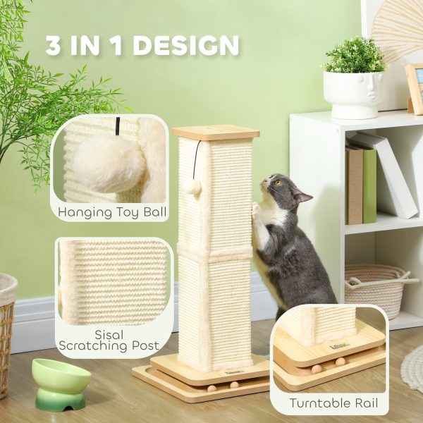 PawHut 67cm Cat Scratching Post 3 in 1 Cat Scratcher w/ Track Ball Toy - Image 3