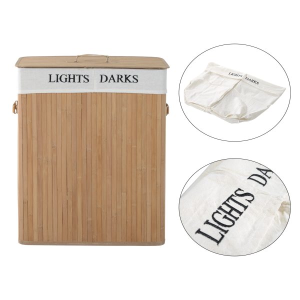Bamboo Laundry Basket Collapsible Washing Bin Storage Box W/Lid - Image 8