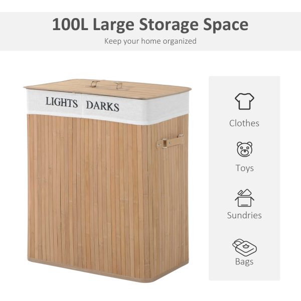 Bamboo Laundry Basket Collapsible Washing Bin Storage Box W/Lid - Image 4