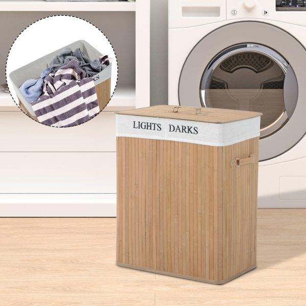 Bamboo Laundry Basket Collapsible Washing Bin Storage Box W/Lid - Image 2