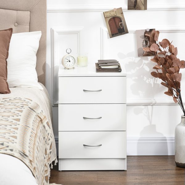 HOMCOM Modern 3 Drawers Side Cabinet Wooden Bedside Table White - Image 7