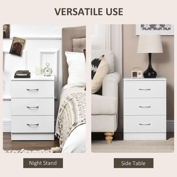 HOMCOM Modern 3 Drawers Side Cabinet Wooden Bedside Table White - Image 4