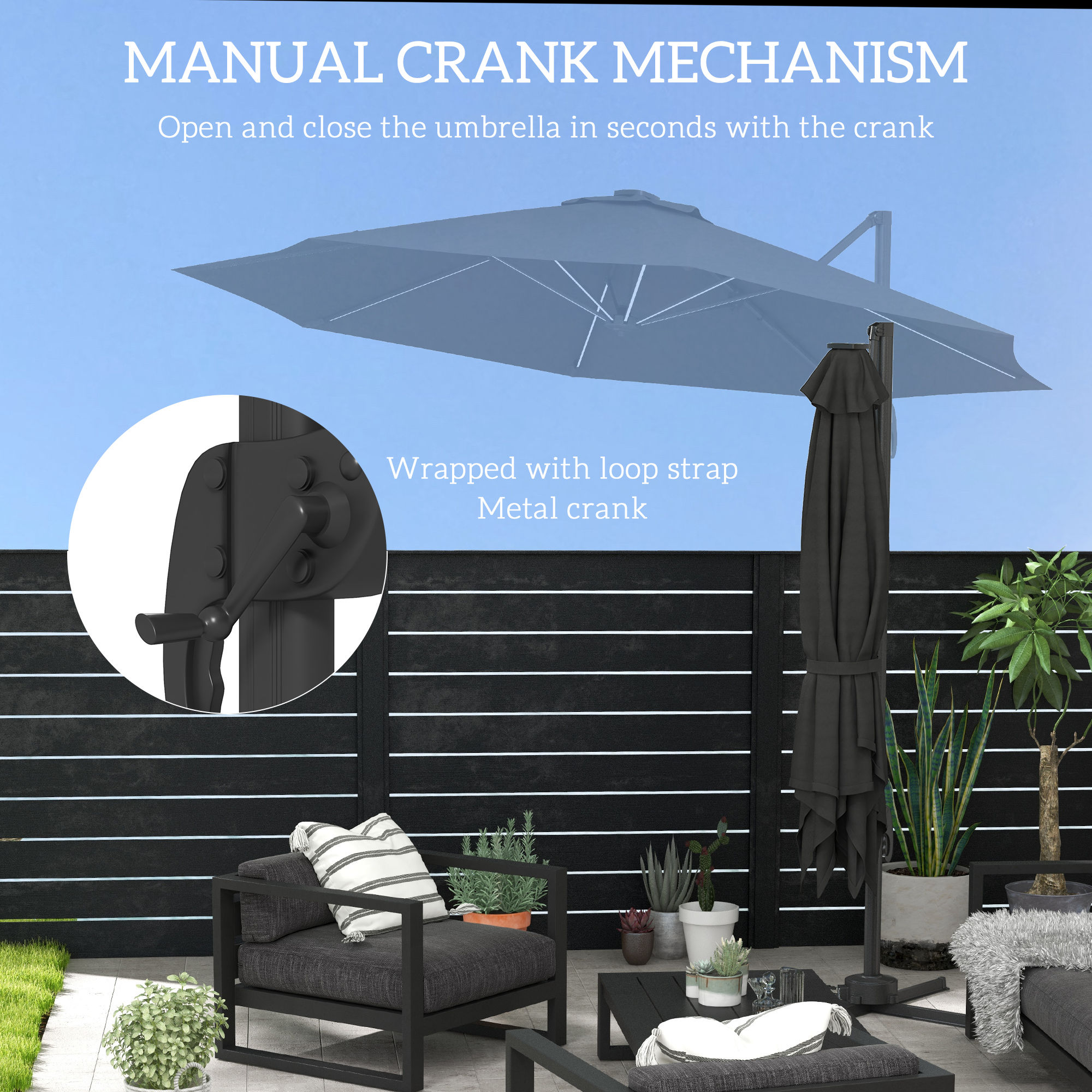 Outsunny 3(m) Solar LED Cantilever Parasol Adjustable Garden Umbrella Dark Grey - Image 8