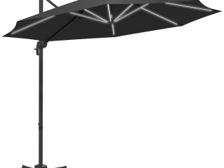 Outsunny 3(m) Solar LED Cantilever Parasol Adjustable Garden Umbrella Dark Grey