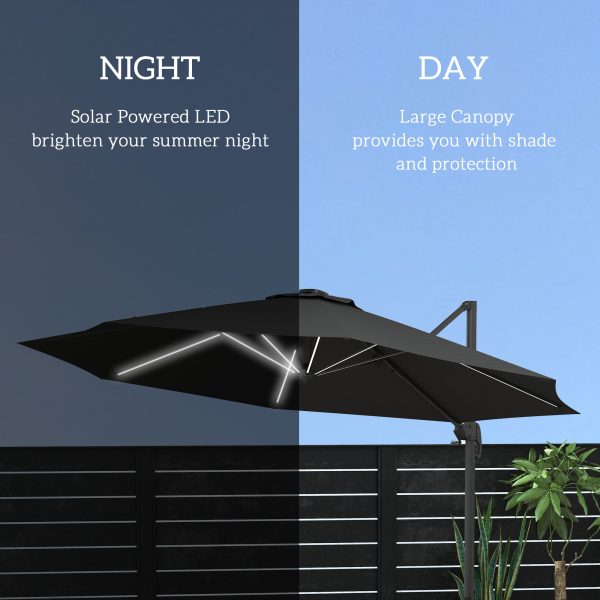 Outsunny 3(m) Solar LED Cantilever Parasol Adjustable Garden Umbrella Dark Grey - Image 4