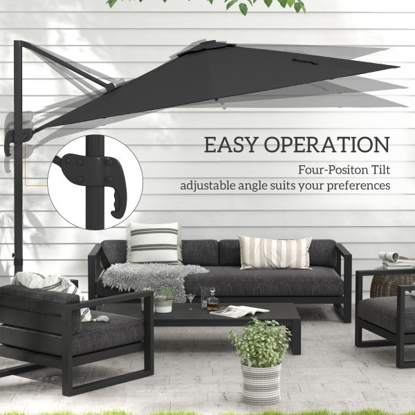 Outsunny 3(m) Solar LED Cantilever Parasol Adjustable Garden Umbrella Dark Grey - Image 5