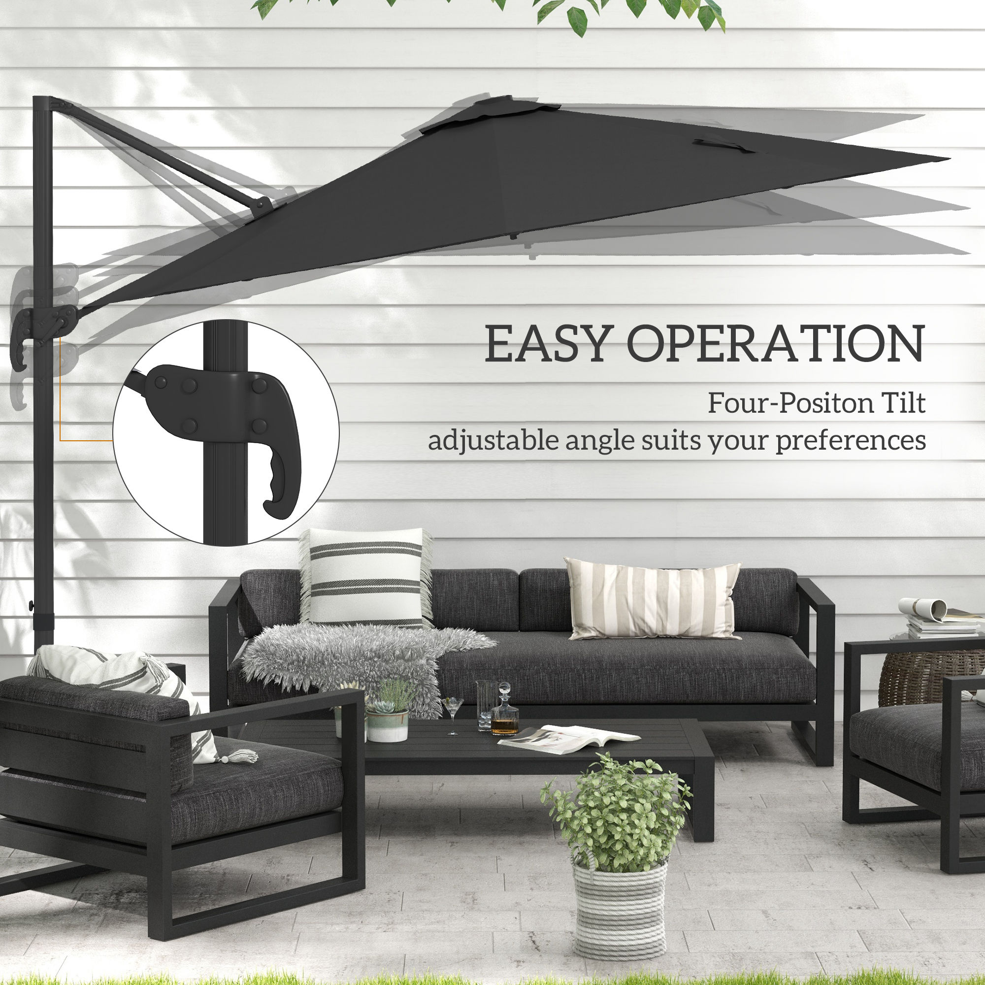 Outsunny 3(m) Solar LED Cantilever Parasol Adjustable Garden Umbrella Dark Grey - Image 5