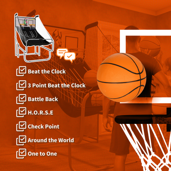 SPORTNOW Basketball Arcade Game with Double Hoops, Electronic Scorer