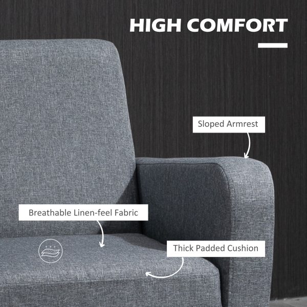 Linen Modern-Curved Armchair Accent Seat w/ Thick Cushion Wood Legs Grey - Image 5