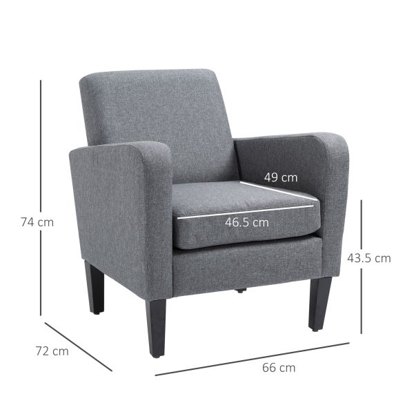 Linen Modern-Curved Armchair Accent Seat w/ Thick Cushion Wood Legs Grey - Image 3