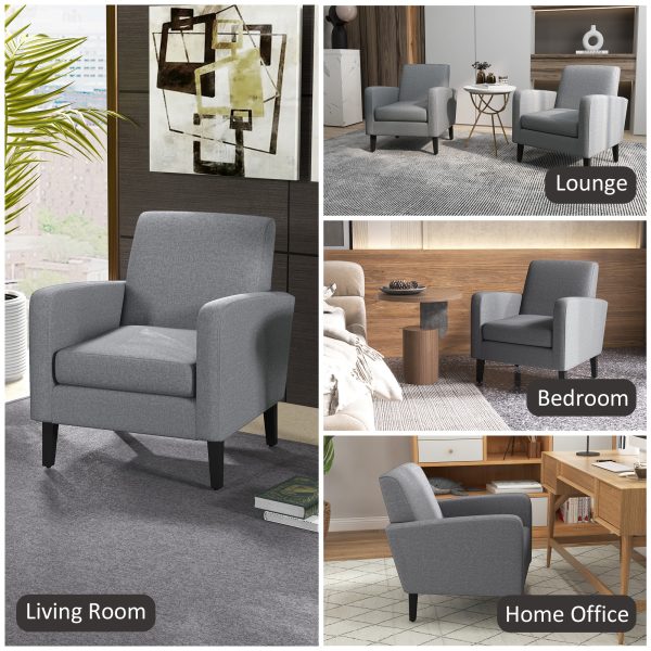 Linen Modern-Curved Armchair Accent Seat w/ Thick Cushion Wood Legs Grey - Image 8