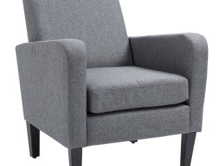 Linen Modern-Curved Armchair Accent Seat w/ Thick Cushion Wood Legs Grey