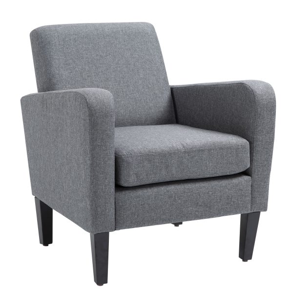 Linen Modern-Curved Armchair Accent Seat w/ Thick Cushion Wood Legs Grey