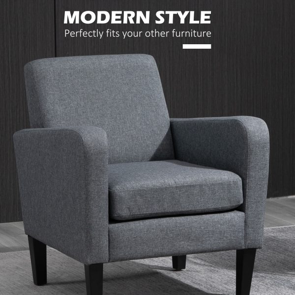 Linen Modern-Curved Armchair Accent Seat w/ Thick Cushion Wood Legs Grey - Image 4