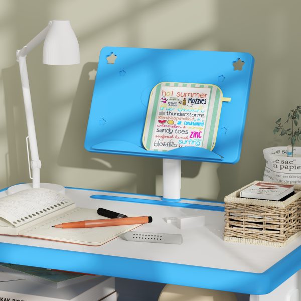 HOMCOM Kids Desk and Chair Set w/ Drawer, Book Stand, Pen Slot, Blue - Image 8