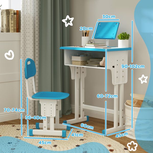 HOMCOM Kids Desk and Chair Set w/ Drawer, Book Stand, Pen Slot, Blue - Image 5