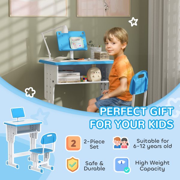 HOMCOM Kids Desk and Chair Set w/ Drawer, Book Stand, Pen Slot, Blue - Image 3