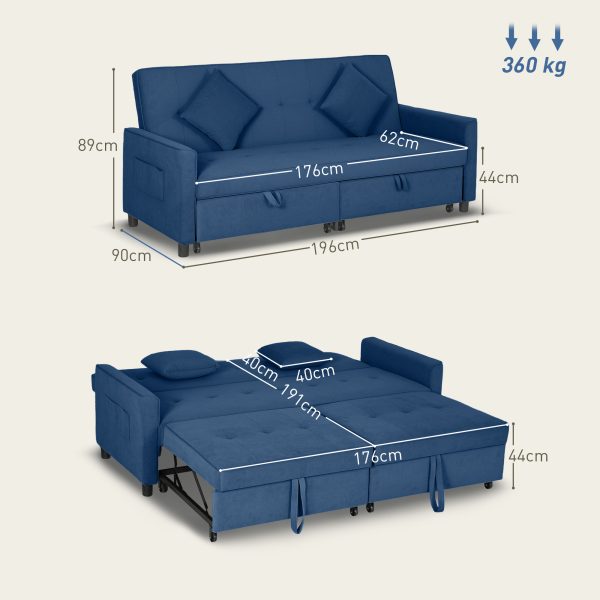 HOMCOM Reversible L-Shaped Sectional Sofa Bed with Cushions, Blue - Image 5
