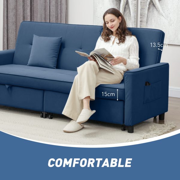 HOMCOM Reversible L-Shaped Sectional Sofa Bed with Cushions, Blue - Image 7