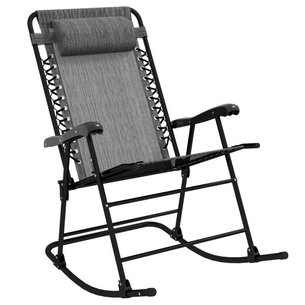 Outsunny Folding Rocking Chair Outdoor Portable Zero Gravity Chair Grey