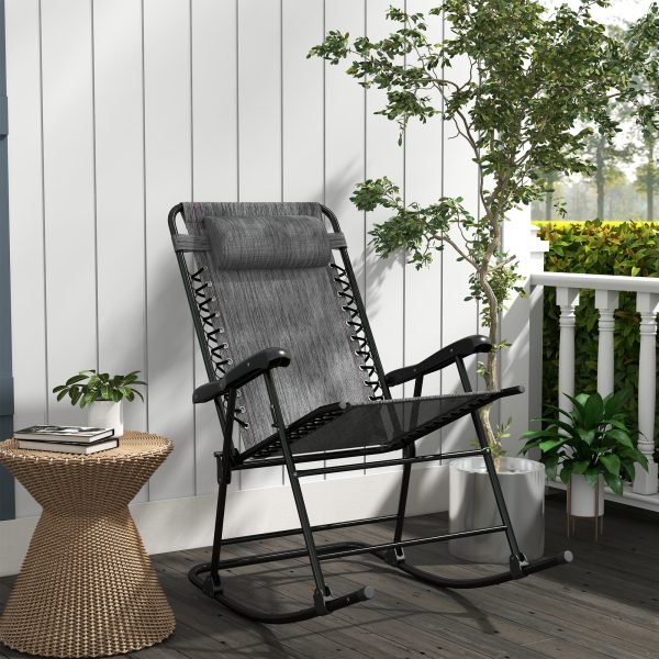 Outsunny Folding Rocking Chair Outdoor Portable Zero Gravity Chair Grey - Image 2