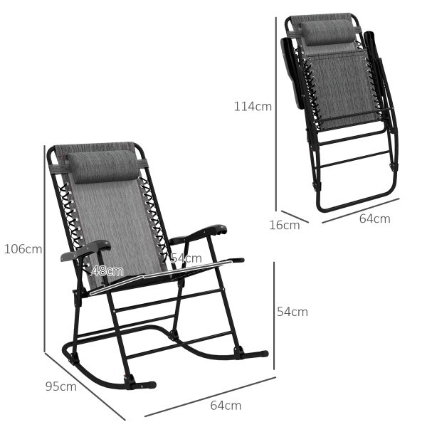 Outsunny Folding Rocking Chair Outdoor Portable Zero Gravity Chair Grey - Image 3