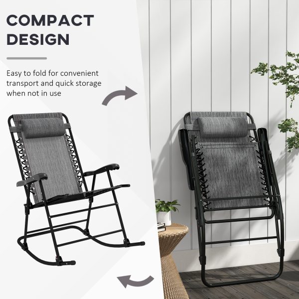 Outsunny Folding Rocking Chair Outdoor Portable Zero Gravity Chair Grey - Image 4