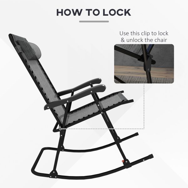 Outsunny Folding Rocking Chair Outdoor Portable Zero Gravity Chair Grey - Image 5