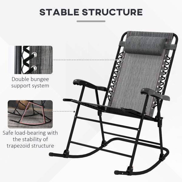 Outsunny Folding Rocking Chair Outdoor Portable Zero Gravity Chair Grey - Image 6