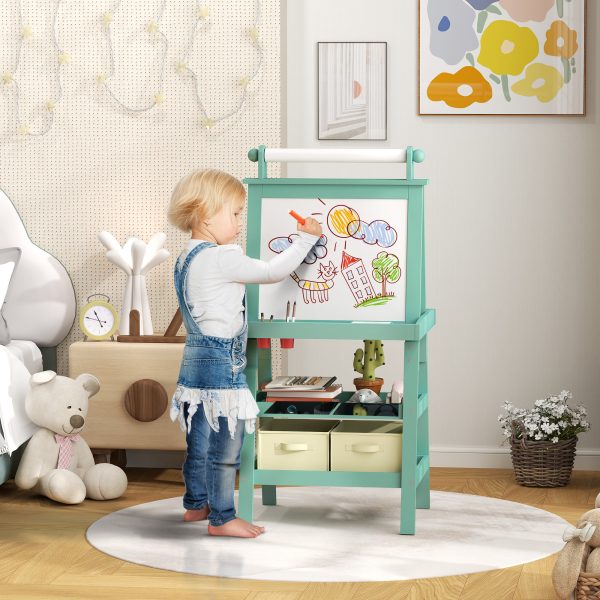 AIYAPLAY Double-Sided Art Easel for Kids w/ Paper Roll, Storage Baskets - Image 2