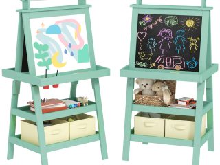 AIYAPLAY Double-Sided Art Easel for Kids w/ Paper Roll, Storage Baskets