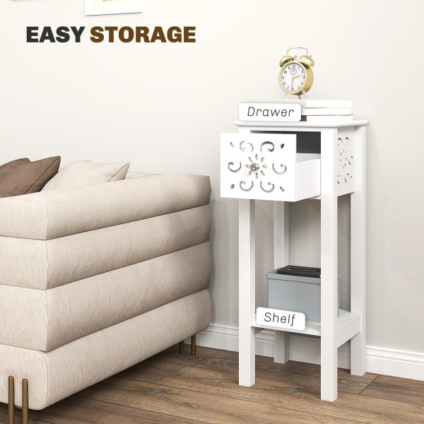 HOMCOM Bedside Table Set, End Table Set with Drawer and Storage Shelf, White - Image 5