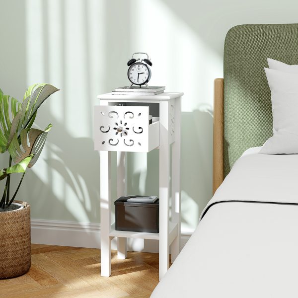 HOMCOM Bedside Table Set, End Table Set with Drawer and Storage Shelf, White - Image 8