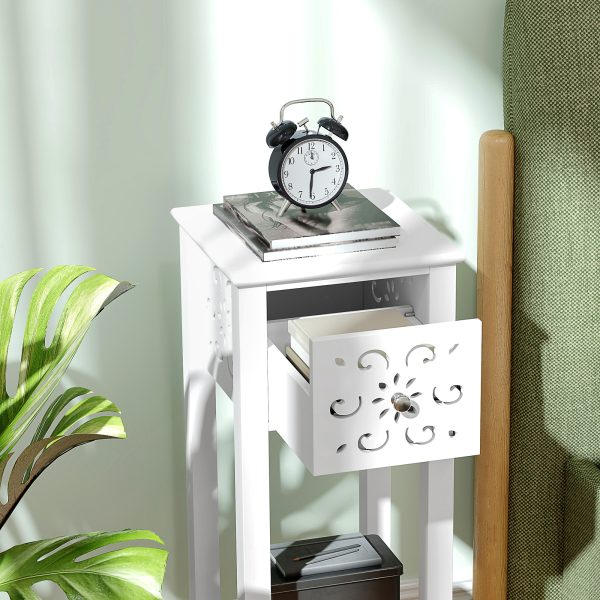 HOMCOM Bedside Table Set, End Table Set with Drawer and Storage Shelf, White - Image 7