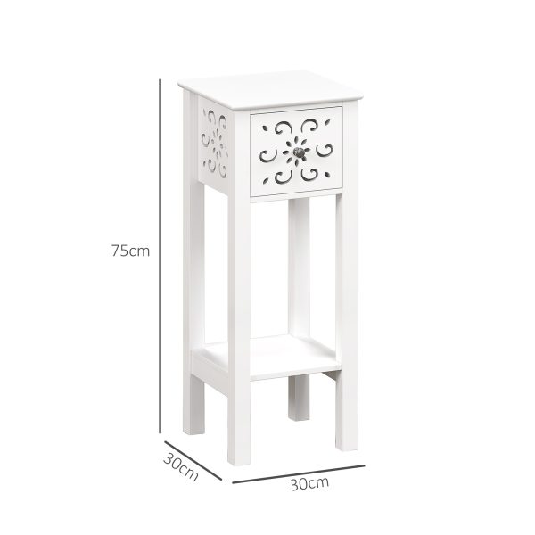 HOMCOM Bedside Table Set, End Table Set with Drawer and Storage Shelf, White - Image 3