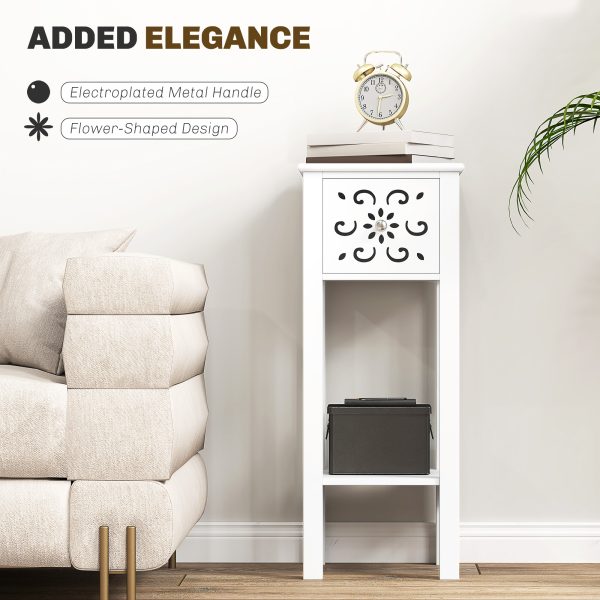 HOMCOM Bedside Table Set, End Table Set with Drawer and Storage Shelf, White - Image 4