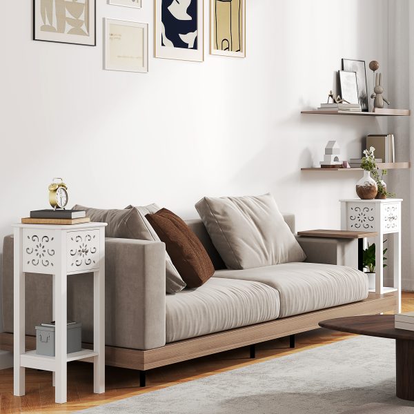 HOMCOM Bedside Table Set, End Table Set with Drawer and Storage Shelf, White - Image 2