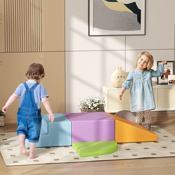 HOMCOM 4-piece Soft Play Set Climb and Crawl Foam Activity Toys Orange - Image 2