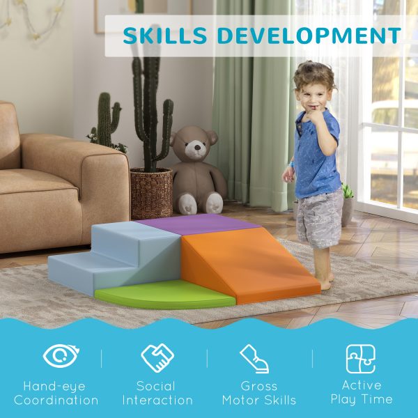 HOMCOM 4-piece Soft Play Set Climb and Crawl Foam Activity Toys Orange - Image 3