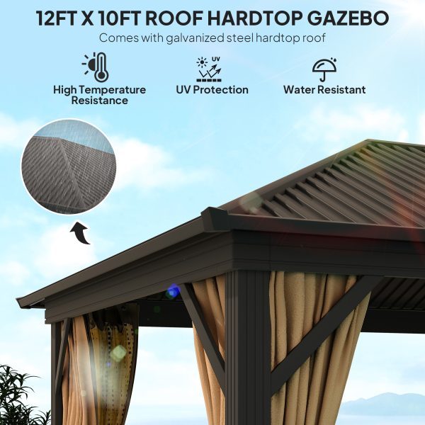 Outsunny 3.6 x 3(m) Metal Garden Hardtop Gazebo with Screened Curtain Brown - Image 3