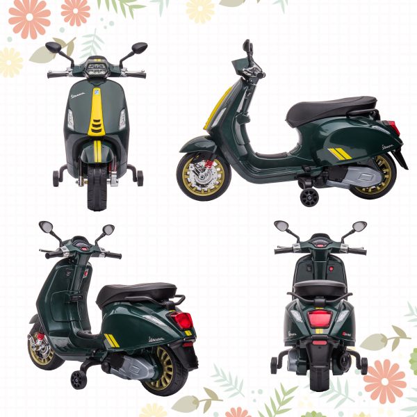 AIYAPLAY Vespa Licensed 12V Kids Electric Bike w/ 2 Training Wheels, Green - Image 8